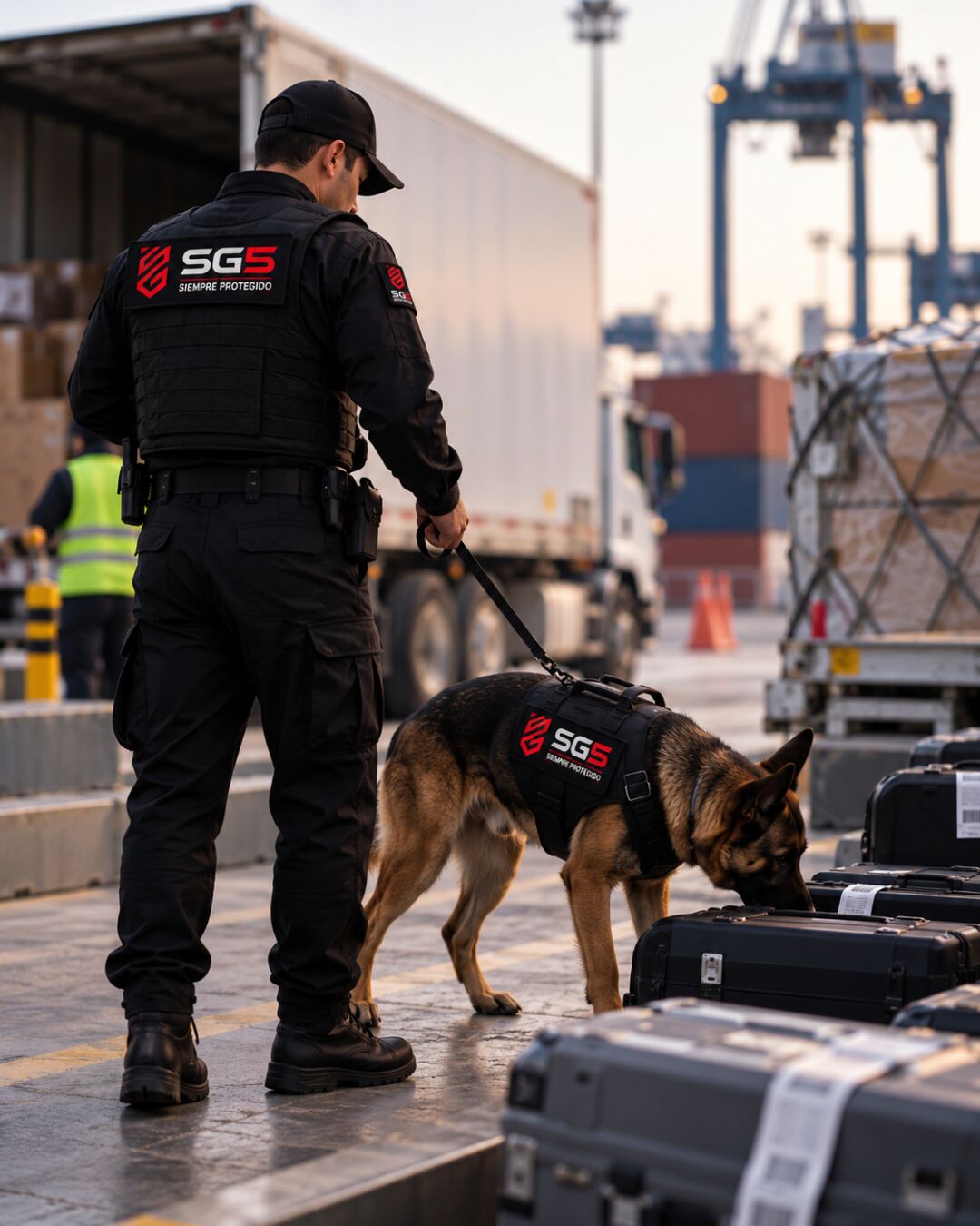 Binomio canino SG5 inspeccionando carga